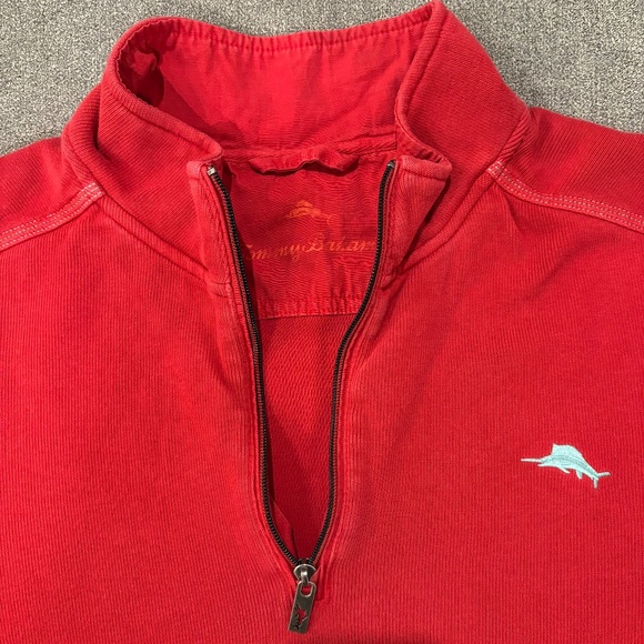 Tommy Bahama Classic Red 1/4 Zip with Light Blue Embroidered Logo - Picture 2 of 6
